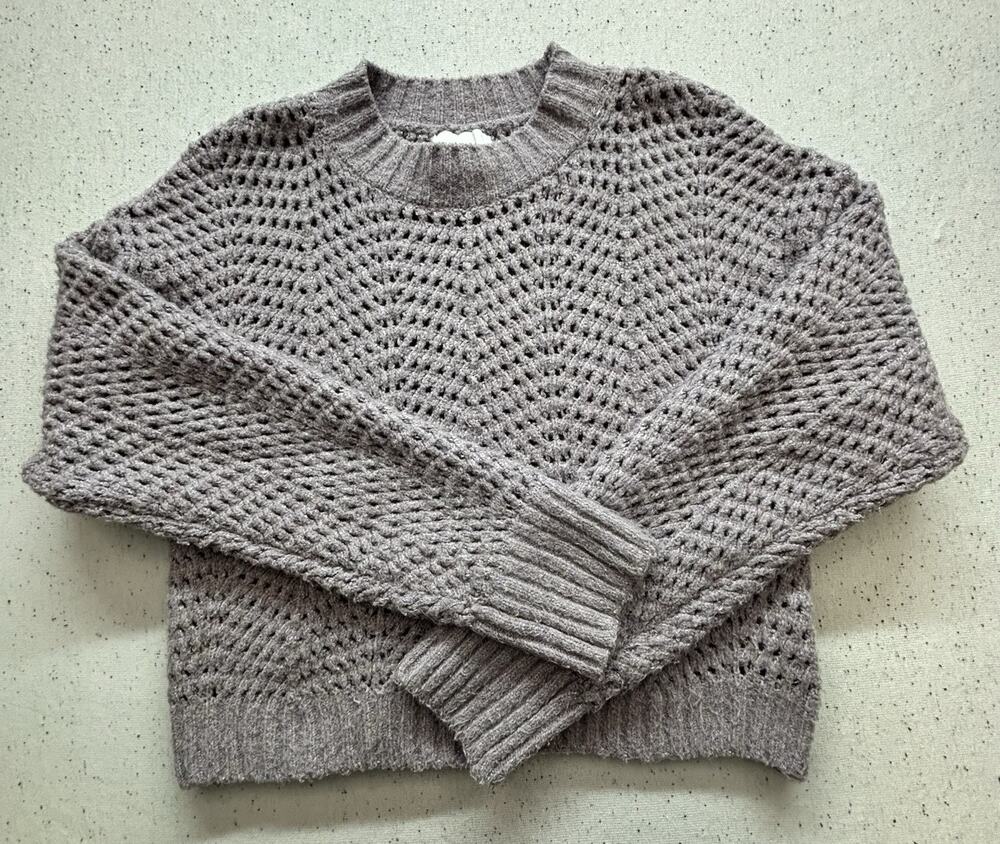 Pink Rose Open Knit Chevron Sweater Crochet Pointelle Pullover Mock Neck Small